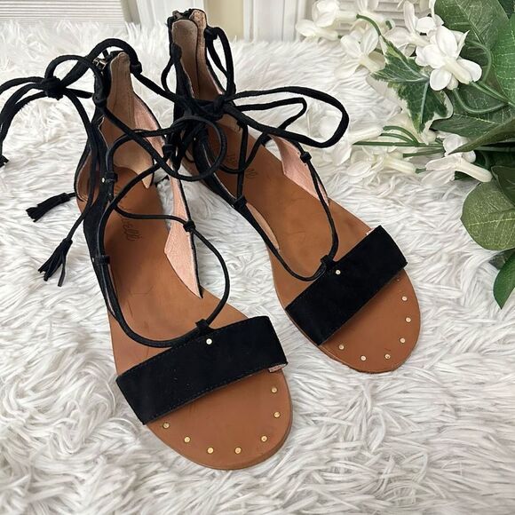 MADEWELL The‎ Bridget Lace-Up Sandal black Suede Tassel Pull size 6 - Picture 1 of 8